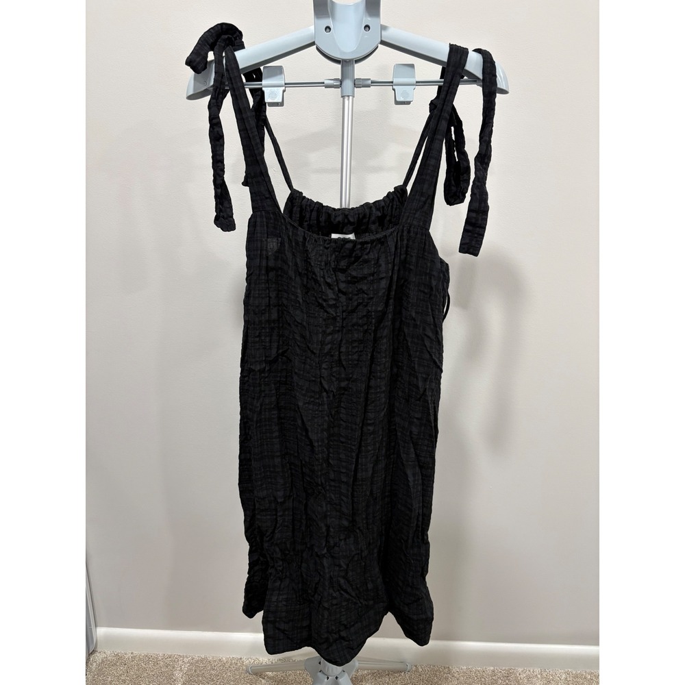 COS Checkered‎ Seersucker Mini Dress Black Size Medium Cotton Gauze Tie Straps